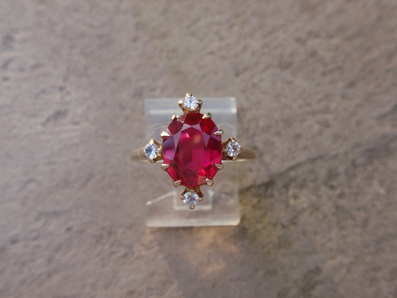 Vintage Ruby 10k Ring, July Engagement Oval Red S… - image 6