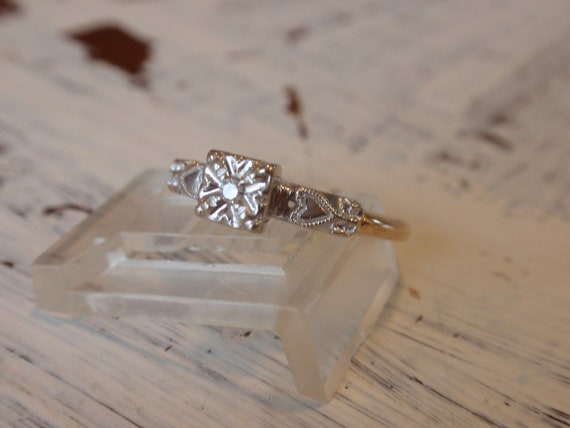 Art Deco Hearts Diamond Engagement Ring, 14k Two … - image 2