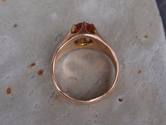 Victorian Ruby Red Stone Belcher Ring, Antique Gy… - image 7