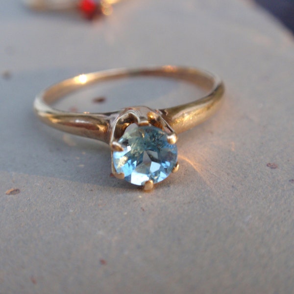 Light Blue Tourmaline 10k Ladies Ring yellow gold solitaire round aquamarine blue topaz  10% OFF coupon in item detail