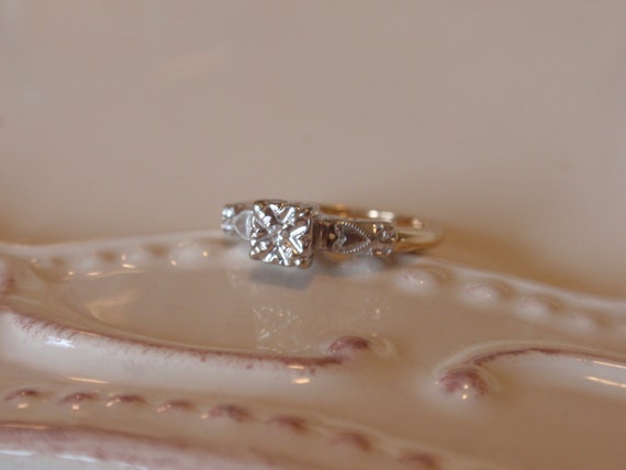 Art Deco Hearts Diamond Engagement Ring, 14k Two … - image 8