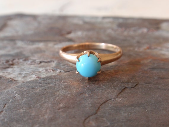 Victorian Turquoise Gold Ring, Antique Rare Ostby… - image 5