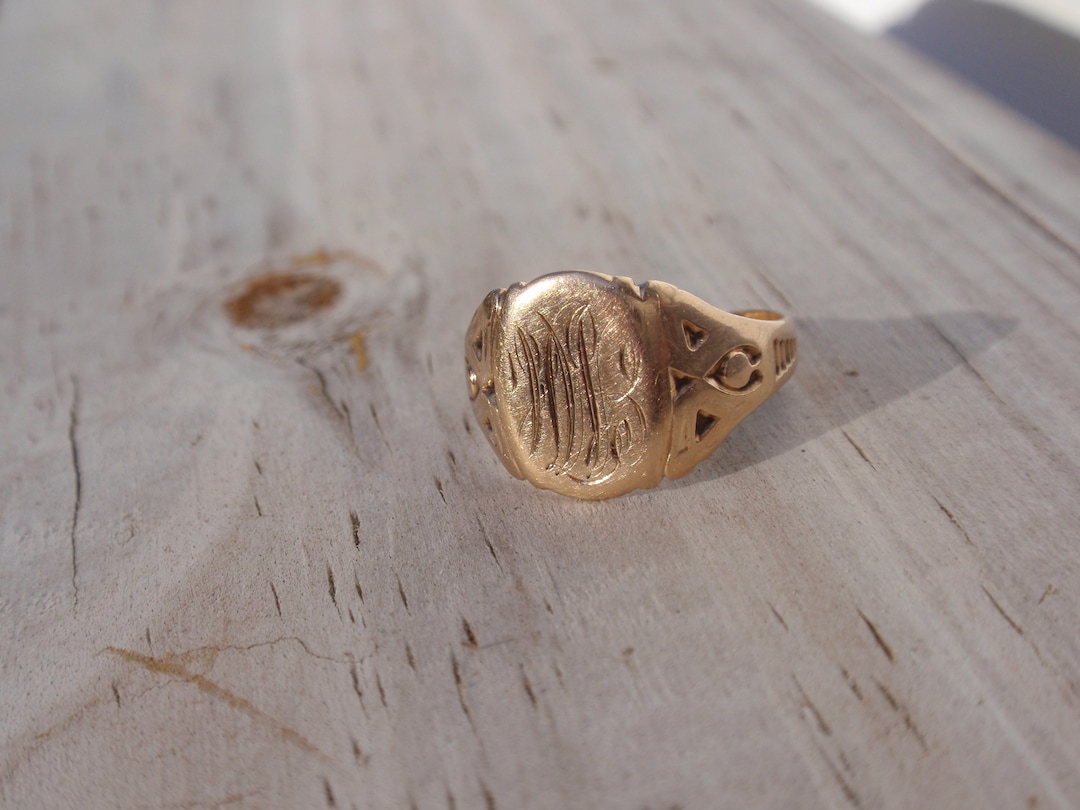 Victorian Antique Signet Ring, Initial Monogram Letter Insignia Band ...