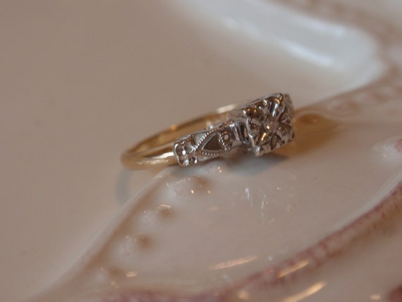 Art Deco Hearts Diamond Engagement Ring, 14k Two … - image 6