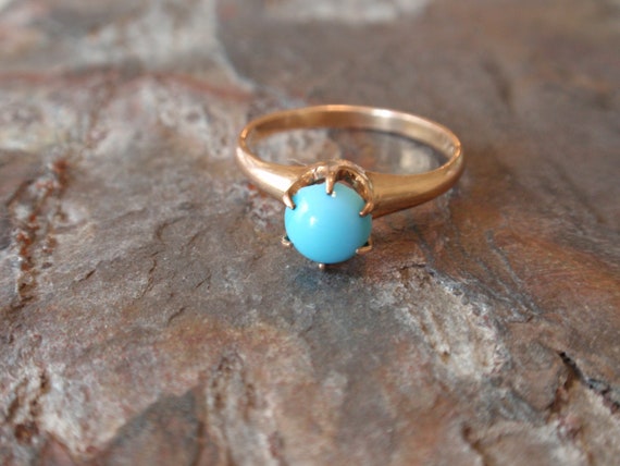 Victorian Turquoise Gold Ring, Antique Rare Ostby… - image 2