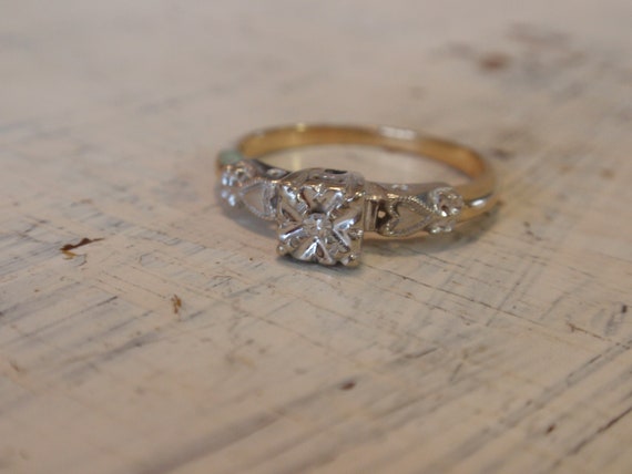 Art Deco Hearts Diamond Engagement Ring, 14k Two … - image 9