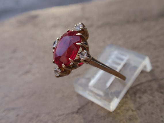 Vintage Ruby 10k Ring, July Engagement Oval Red S… - image 5