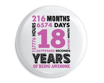 18th Birthday Days Minutes Months Montage Awesome Style Pin Badge Button 59mm Party