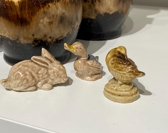 RARE set of 3 Wade whimsy figurines, a rabbit, a goose and duck , vintage collectibles, Wade Whimsie Red Rose Tea Figurine, mini pottery art