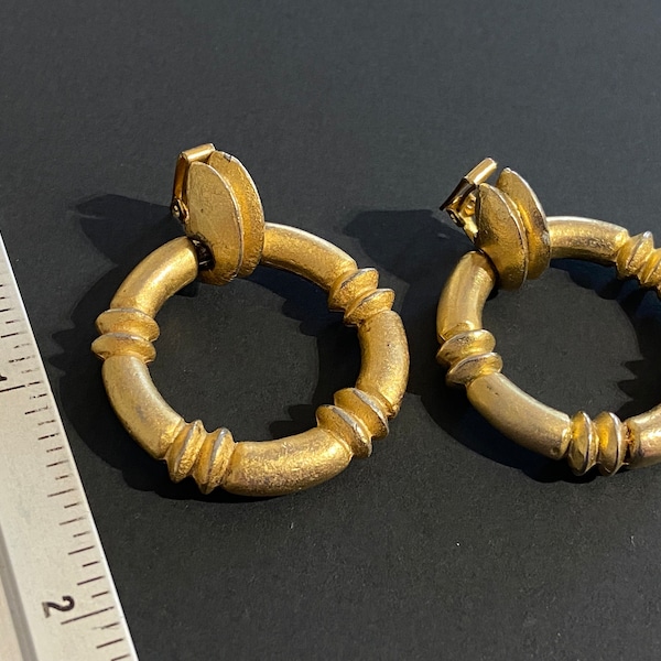 ORENA PARIS earrings, clip on earrings, vintage designer French gold plated loops / hoops , signed with designer , costume jewellery