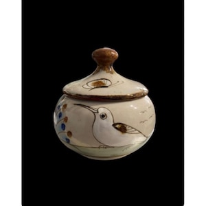 Cuenco/olla con tapa de cerámica de Ken Edwards, pieza coleccionable de arte popular de El Palomar.