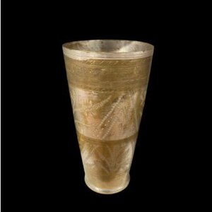 Vintage Lassi cup with hand etched design , metal vase, pot, cup, brush pot from Rajasthan