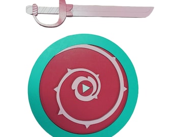 Espada y escudo de cuarzo rosa de tamaño pequeño / Réplica de cosplay / Disfraz infantil para fiesta de disfraces