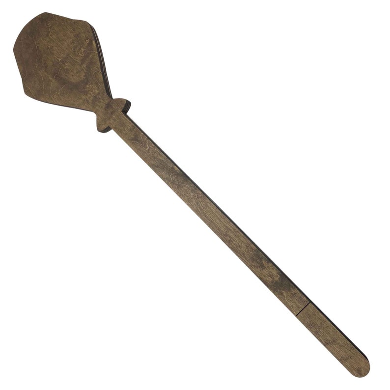 K&ouml;nnte beinhalten: Ein Holzl&ouml;ffel mit einem langen Stiel und einem abgerundeten, leicht spitz zulaufenden Kopf. Der L&ouml;ffel ist braun und hat eine nat&uuml;rliche Holzmaserung.