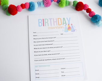 Birthday Interview Questions, Yearly Printable, Birthday Keepsake, Birthday Questions