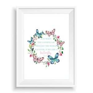 Butterfly Art Print, Butterfly Quote, Inspirational Art, Calligraphy Quote, Proverb Print, Just When the Caterpillar Thought the World Was image 2