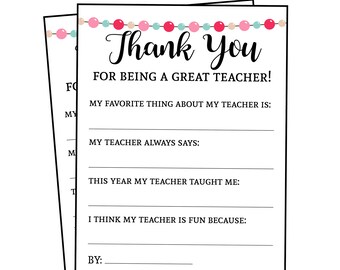 Teacher, Questionnaire, Teacher Appreciation, Teacher Thank You, End of School, Teacher Gift, Teacher Letter, Last Day of School, Preschool