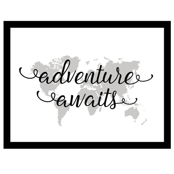 Adventure Awaits Sign, World Map, Adventure Sign, Nursery Sign, Wedding Sign, Bridal Shower Sign, Baby Shower Sign, Around the World