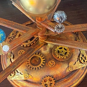 Orrery Inspired Solar System Model with Wooden Base and Decorative Accents image 4