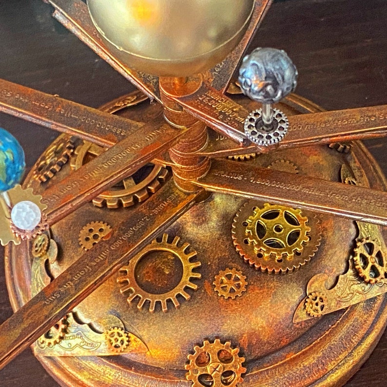 Orrery Inspired Solar System Model with Wooden Base and Decorative Accents image 4