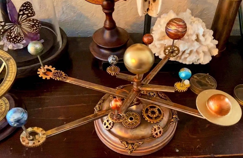 Orrery Inspired Solar System Model with Wooden Base and Decorative Accents image 7