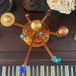 Orrery Inspired Solar System Model with Wooden Base and Decorative Accents image 3