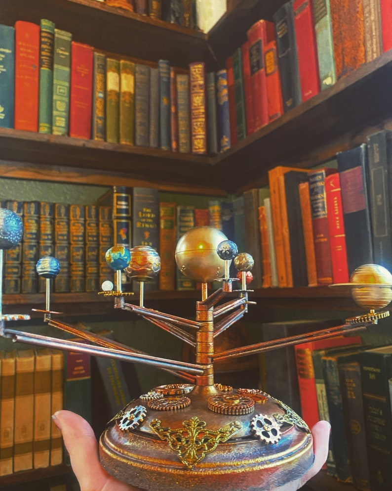 Orrery Inspired Solar System Model with Wooden Base and Decorative Accents image 6