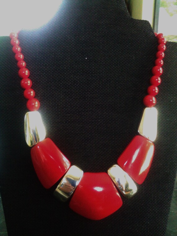 Vintage 1970's Candy Apple Red & Silvertone Resin