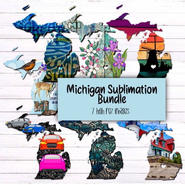 Michigan Sublimation Bunde - 7 gráficos de alta rez - Solo descarga digital - Ideal para todos sus productos de sublimación
