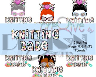 Knitting Babe - 6 high rez graphics - Digital Download Only - Great for all your sublimation products