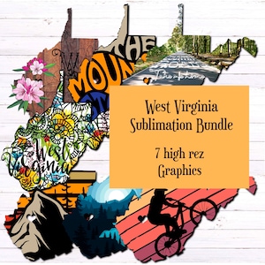 West Virginia State Sublimation Bundle - 7 Digital Designs - PNG File - Mug Decal Stickers Greeting Cards T-Shirt Decal Wall Art