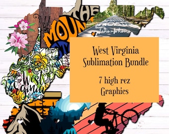 West Virginia State Sublimation Bundle - 7 Digital Designs - PNG File - Mug Decal Stickers Greeting Cards T-Shirt Decal Wall Art