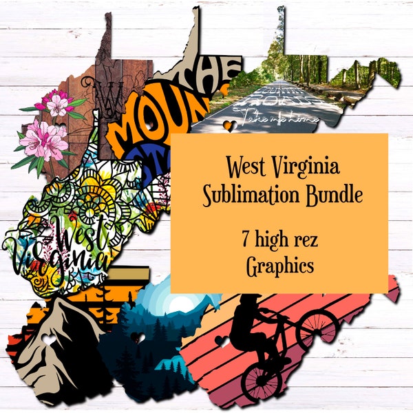 West Virginia State Sublimation Bundle - 7 Digital Designs - PNG File - Mug Decal Stickers Greeting Cards T-Shirt Decal Wall Art