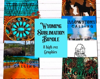 Wyoming State Sublimation Bundle - 8 Digital Designs - DIGITAL DOWNLOAD ONLY - Mug Decal Stickers Greeting Cards T-Shirt Decal Wall Art