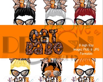 Cat Babe - 6 high rez graphics - Digital Download Only - Great for all your sublimation products
