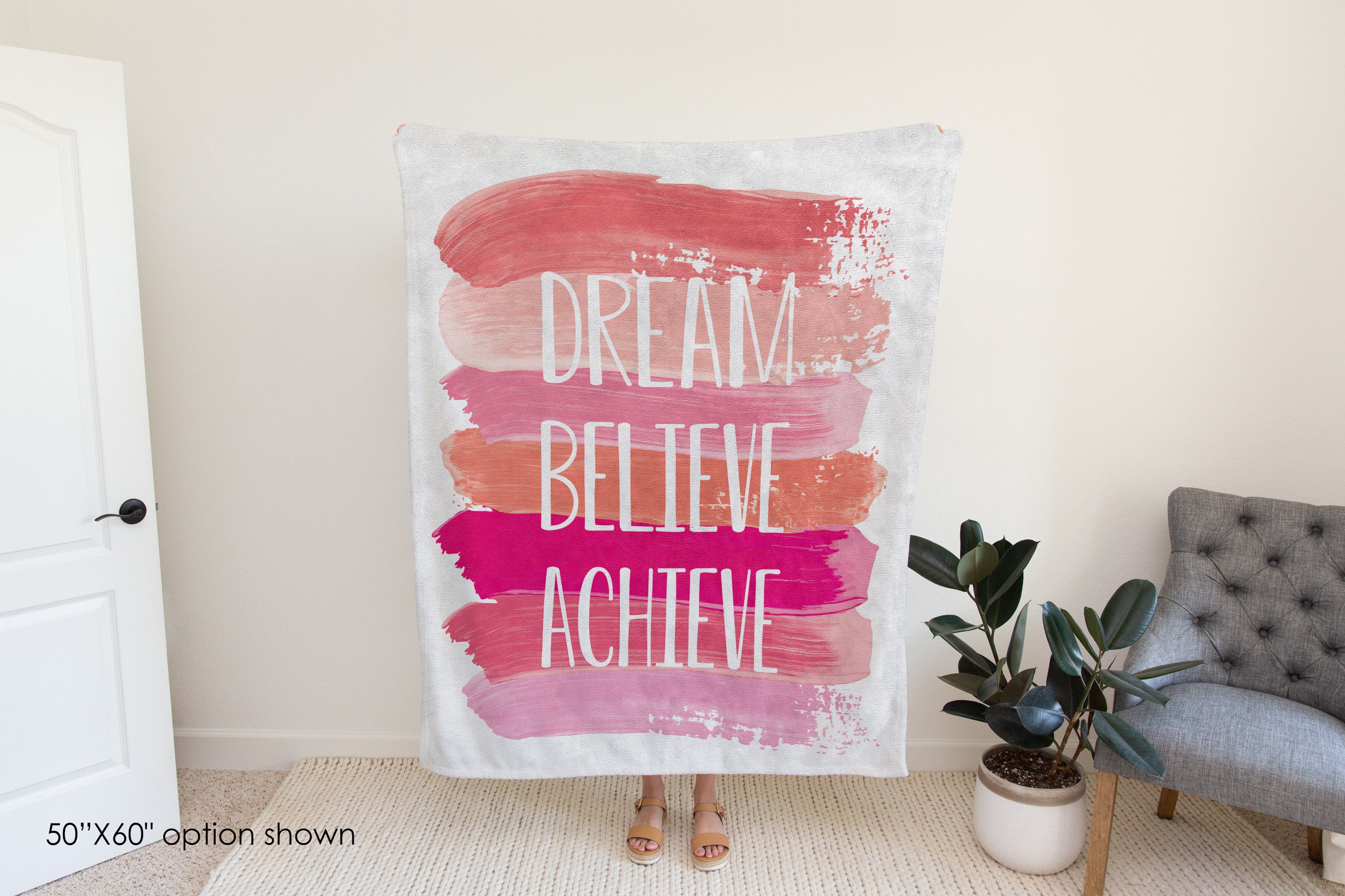 Dream Believe Achieve Inspirational Blanket Mantra Blanket Chemo