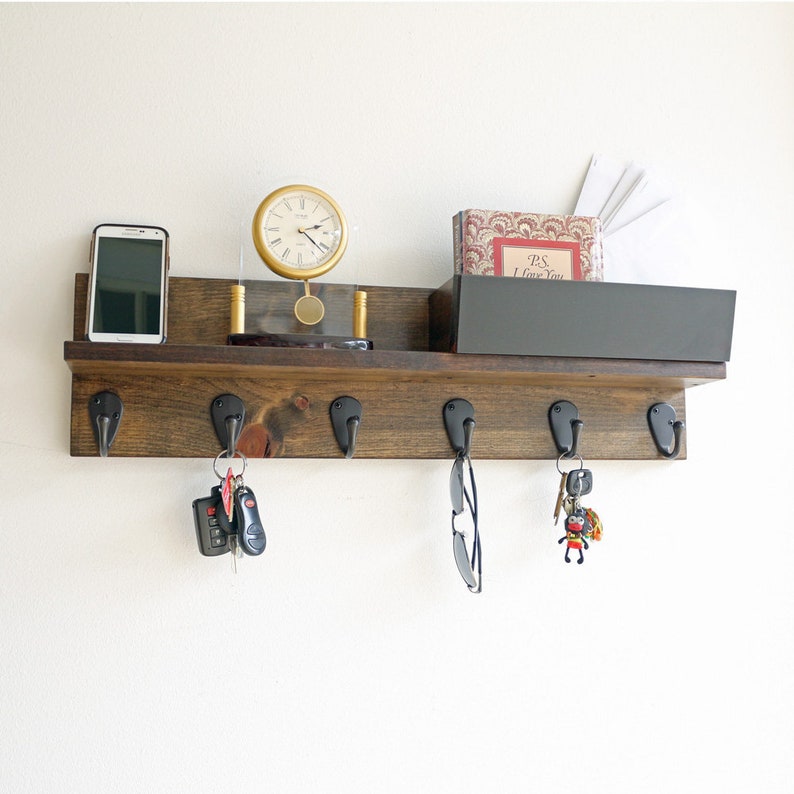 Entryway Wall Organizer With Key Hooks Display Shelf And Mail Holder
