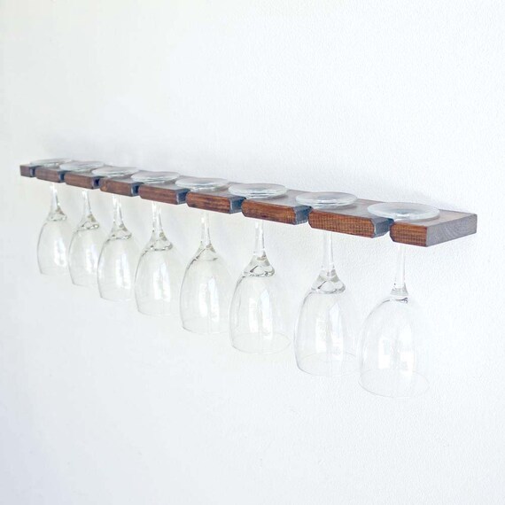 Wall Mounted Hanging Wine Glass Rack - Made out of (oak hardwood ...