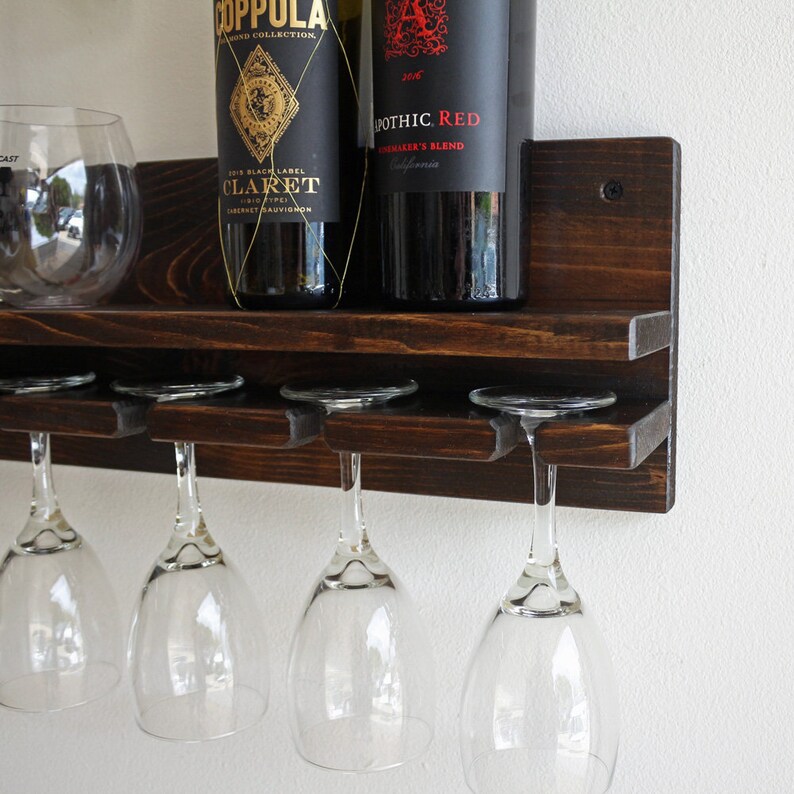 Rustic Wood Wine Glass Rack Shelf & Stemware Glass Holder Floating Wine