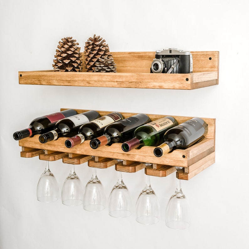 Wood Wine Rack & Wall Mounted Wine Bottle Holder Shelf With Etsy