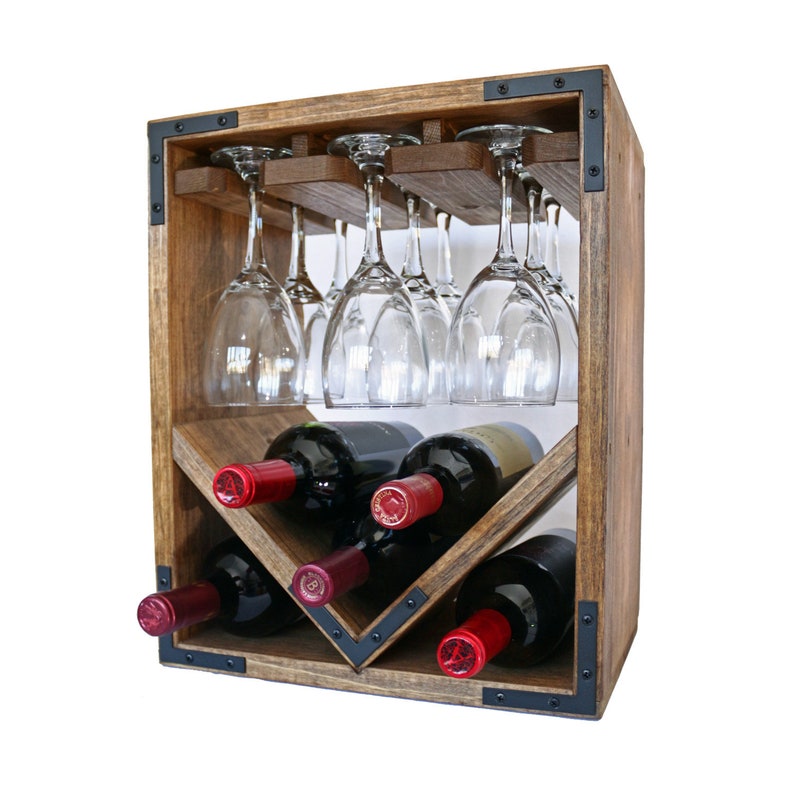 Unique Wine Rack Cube With Hanging Stemware Glass Holder Etsy