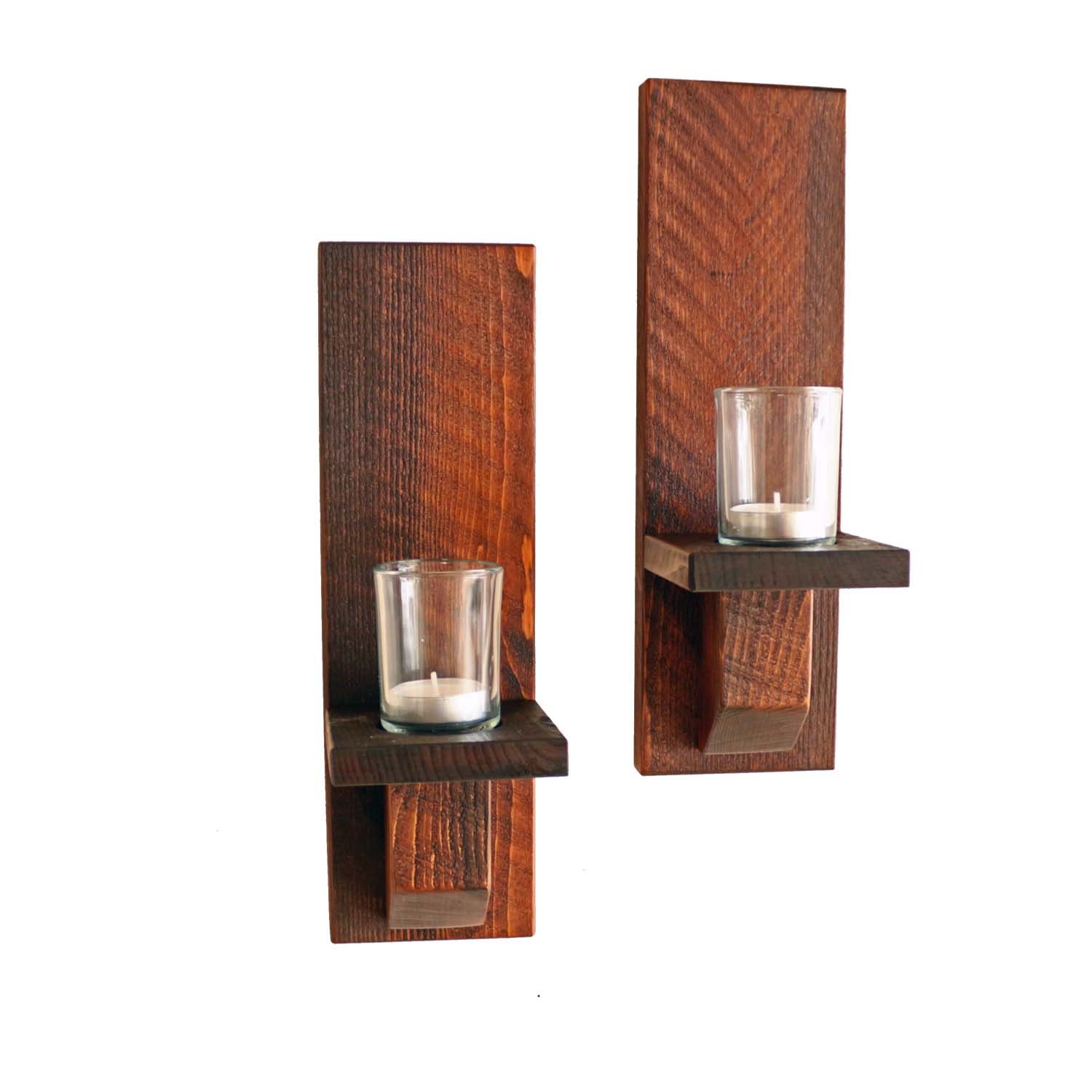 Rustic Wall Mounted Candle Sconces Set Of 2 Wood Sconce Holders Decor