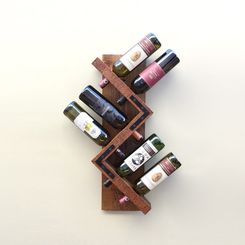 Rustic Wine Rack Wall Mounted Zig Zag Wood Wine Bottle Etsy