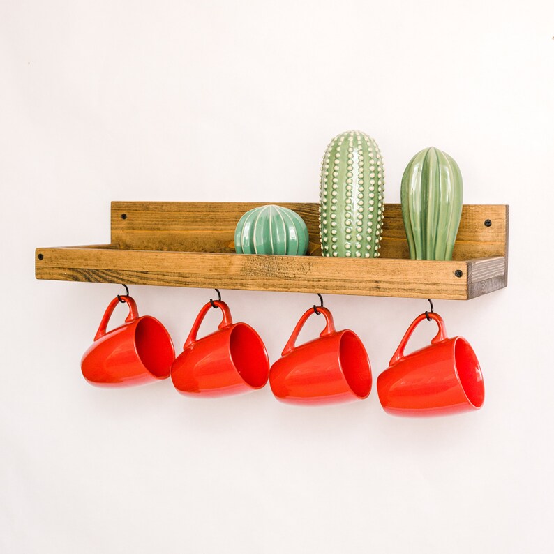 Coffee Mug Shelf with hooks Coffee Mug Wall Rack Hanging Etsy