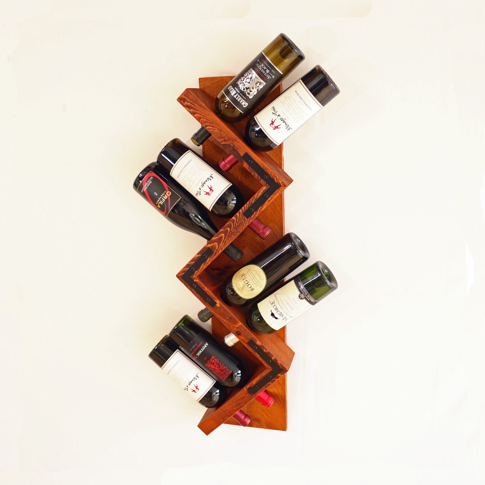Zig Zag Wine Rack Rustic Wood Wall Mounted Wine Bottle Etsy