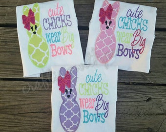 Cute chicks wear big bows, easter shirt for girls, cute peeps, bow, easter