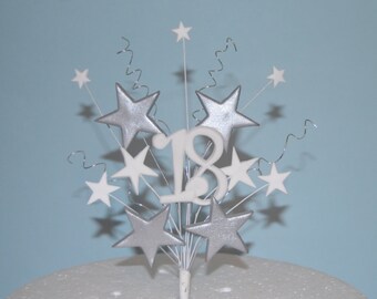 Cake topper stars on wires silver/gold 18th, 21st, 50th birthday wedding anniversary