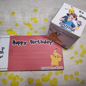 Biglietto per festa Bombfetti. Biglietto di auguri di compleanno con coriandoli esplosivi. Festa in una scatola. Biglietto d'auguri per Picachu!! PDF, STAMPABILE!!