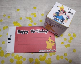 Tarjeta de fiesta Bombfetti. Tarjeta de deseos de cumpleaños de confeti explosivo. Fiesta en una caja. Tarjeta de cumpleaños de Picachu!! PDF, IMPRIMIBLE!!