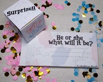 Bombfetti surprise Party Card. Exploding confetti Gender Reveal card. Surprise in a box. Is it a boy or a girl? PDF, PRINTABLE!!